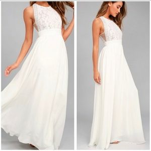 Lulu's Forever and Always White Lace Maxi Dress